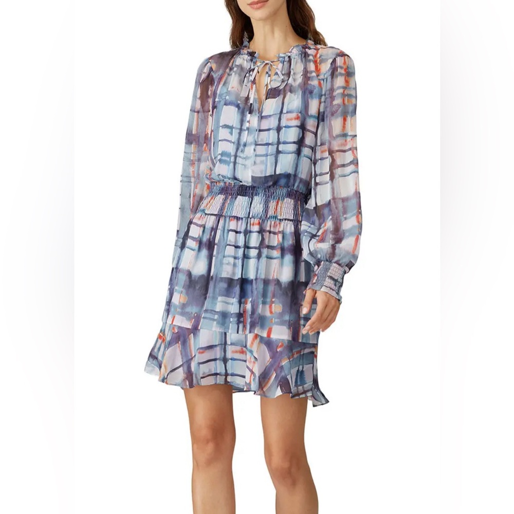 Parker 100% silk dress size xs Plaid Printed Blouson